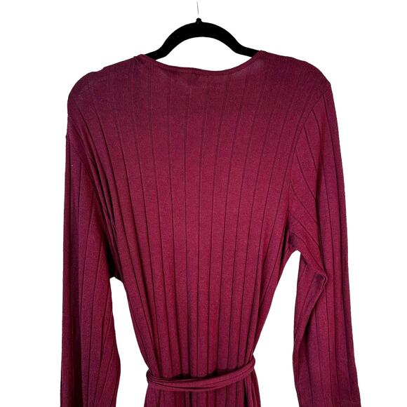 BP Nordstrom Womens Ribbed Lightweight Robe with Waist Tie Belt Burgundy XS Cozy - Picture 7 of 11